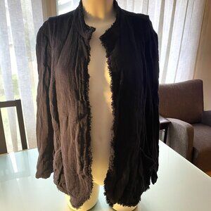 J. Jill Navy Blue Jacket Wrap Rough Edged Distressed Size XL Petite Open Front